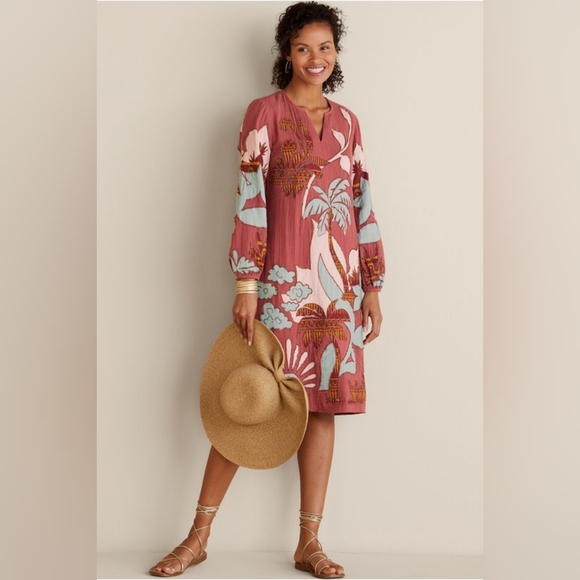 Soft Surroundings Terracotta Floral Long Sleeve Dress - Picture 3 of 16